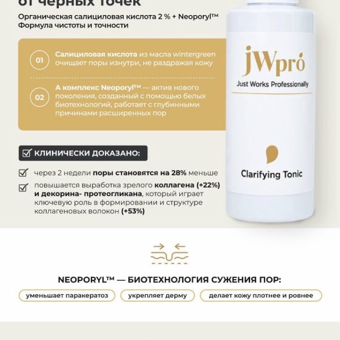 JW pro Clarifying Tonic Тоник для лица с салициловой кислотой, 200 ml — купить в Минске